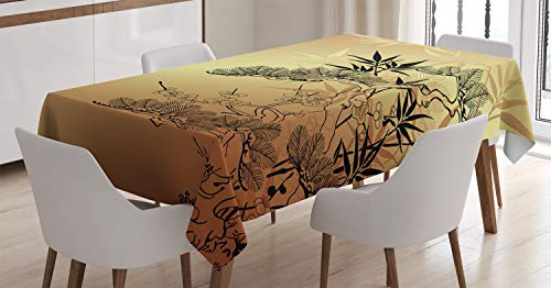 ABAKUHAUS japanisch Tischdecke, Bambus Motive, Inn und Outdoor Bereich geeignet Waschbar Druck Klare Farben Kein Verblassen, 140 x 170 cm, Sepia Schwarz von ABAKUHAUS