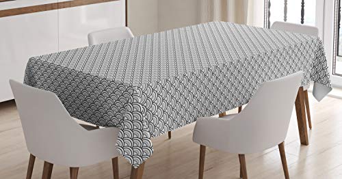 ABAKUHAUS japanische Welle Tischdecke, Oriental Squama, Schmutzabweisent mit Modernster Druck Technologie Waschbar Klare Farben, 140 x 170 cm, Schwarz und Grau von ABAKUHAUS
