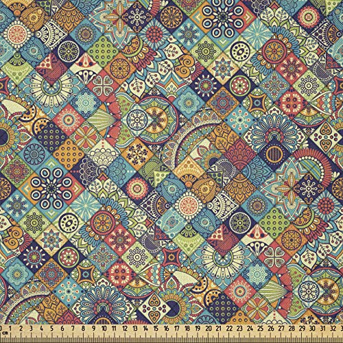 ABAKUHAUS marokkanisch Microfaser Stoff als Meterware, Orientalische Motive, Deko Basteln Polsterstoff Textilien, 2M (230x200cm), Türkis Grün Gelb von ABAKUHAUS