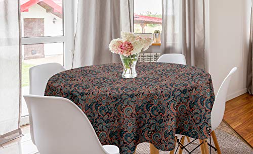 ABAKUHAUS persisch Runde Tischdecke, Oriental Paisley-Motiv, Kreis Tischdecke Abdeckung für Esszimmer Küche Dekoration, 150 cm, Lachs Schwarz von ABAKUHAUS