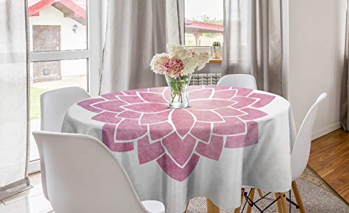 ABAKUHAUS rosa Mandala Runde Tischdecke, Yoga-Lotus-Blumen-Kunst, Kreis Tischdecke Abdeckung für Esszimmer Küche Dekoration, 150 cm, Baby-Rosa Blush von ABAKUHAUS