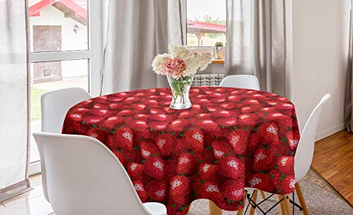 ABAKUHAUS rot Runde Tischdecke, Erdbeeren Reife Früchte, Kreis Tischdecke Abdeckung für Esszimmer Küche Dekoration, 150 cm, Jade-Grün und Rot von ABAKUHAUS