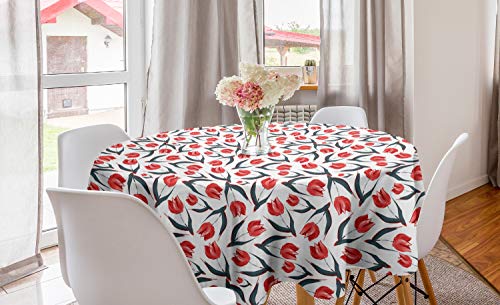 ABAKUHAUS rot Runde Tischdecke, Vintage Inspired Tulpen, Kreis Tischdecke Abdeckung für Esszimmer Küche Dekoration, 150 cm, rot grün ABAKUHAUS rot Runde Tischdecke, Vintage Inspired Tulpen, Kreis Tischdecke Abdeckung für Esszimmer Küche Dekoration, 150 cm, rot grün von ABAKUHAUS