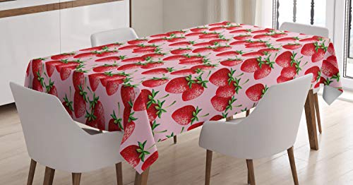 ABAKUHAUS rot Tischdecke, Saftige Erdbeeren Frucht, Für den Inn und Outdoor Bereich geeignet Waschbar Druck Klar Kein Verblassen, 140 x 170 cm, Grün Rosa Rot von ABAKUHAUS