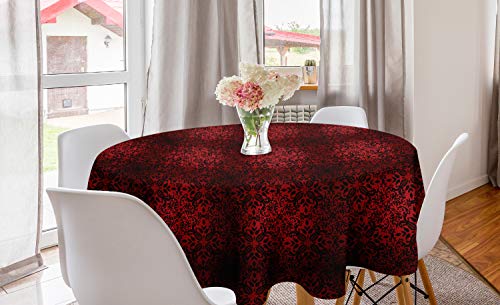 ABAKUHAUS rot schwarz Runde Tischdecke, Orient Blumen Blätter, Kreis Tischdecke Abdeckung für Esszimmer Küche Dekoration, 150 cm, Vermilion Schwarz von ABAKUHAUS