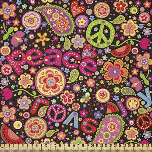 ABAKUHAUS toll Microfaser Stoff als Meterware, Hippie-Paisley-Blätter, Deko Basteln Polsterstoff Textilien, 2M (148x200cm), Schwarz Rosa Rot von ABAKUHAUS