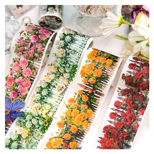ABARWER 4 Rollen Washi Klebeband Blumen für Zaun, Tagebuch, breites dekoratives Abdeckband Vintage für Bastelarbeiten, Tagebuch, Scrapbooking, Album, Tagebuch, Wandkunst von ABARWER