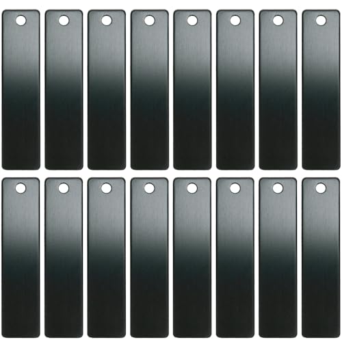 ABBECIAO Gravierbare Metall-Schlüsselanhänger-Rohlinge für Lasergravur, eloxiertes Aluminium, rechteckig, Stanzrohlinge mit einem Loch, 14 Gauge, dick, 5,1 x 1,27 cm, 25 Stück (schwarz) von ABBECIAO