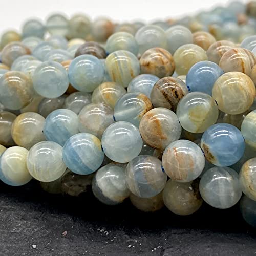 ABCGEMS Argentinische Aquatin-Calcit-Perlen AKA blauer Onyx (gefunden in den Anden Argentinien), Kristall-Chakra-Energiestein, glatt, rund, winzig, 6 mm von ABC GEMS USA