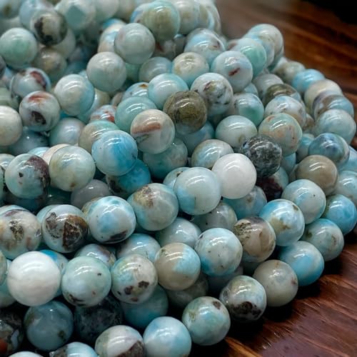 ABCGEMS Dominikanische Republik Larimar-Perlen mit schwarzer endritischer Einbindung (garantiert echter Stein, nicht in irgendeiner Weise behandelt, rund, 8 mm von ABC GEMS USA