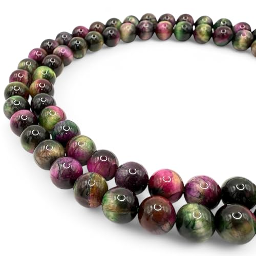 ABCGEMS High-Flash-Galaxie-Tigeraugenperlen aus Afrika (Mischung aus Grün- und Violetttönen, die die Schönheit der Galaxie nachahmen), glatt, rund, 6 mm, winzig von ABC GEMS USA