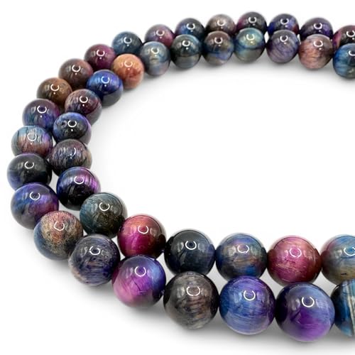 ABCGEMS High-Flash-Galaxie-Tigeraugenperlen aus Afrika (Mischung aus blauen und violetten Farbtönen, die die Schönheit der Galaxie nachahmen), glatt, rund, 6 mm, winzig von ABC GEMS USA