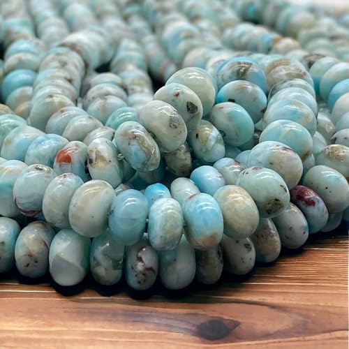 ABCGEMS Larimar-Perlen mit schwarzem Eisenoxid-Einschluss (diese Hämatit-Einschlüsse manifestieren sich als schwarze Streifen und bieten einen auffälligen Kontrast), glatte Rondelle, 10 mm von ABC GEMS USA