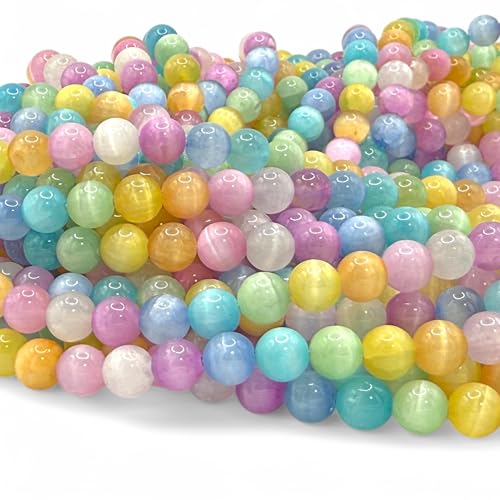 ABCGEMS Regenbogen-Selenit-Perlen aus Marokko mit leuchtendem, seidigem Glanz (wärmebehandelt für lebendige Farben, bewahrt natürliche Textur und Chatoyance), glatt, rund, 8 mm von ABC GEMS USA