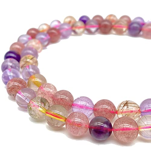 ABCGEMS brasilianische dreifarbige Regenbogen-Rutilquarz-Perlen (exquisite Regenbogen-Rutil-Einschlüsse), heilender Kristallstein, ideal für Armbänder, Halsketten, Ringe, DIY, rund, 8 mm von ABC GEMS USA