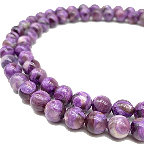 ABCGEMS brasilianische violette Muscovit-Perlen AKA lila Mica-Lepidolith (extrem seltener Stein mit wunderschönem Blitz, oft verwechselt mit Charoit und Sugilit), heilender Chakra-Stein, rund, 8 mm von ABC GEMS USA