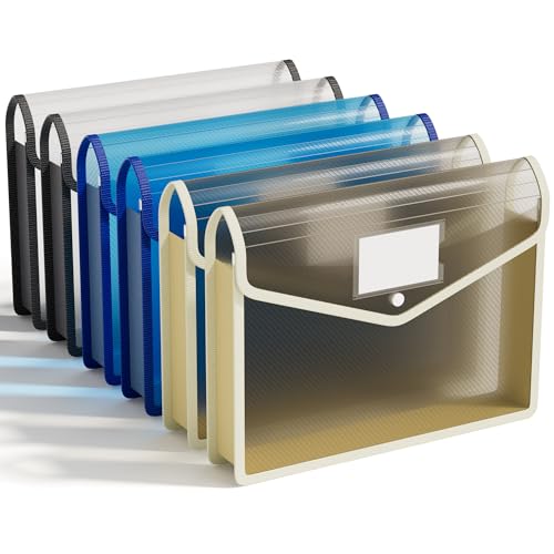 ABC life 6 Stück Dokumentenmappe A4 Kunststoff Hochwertige Dokumententasche Sammelmappen Projektmappen mit Druckknopf, Wasserdicht Transparent Umschlag Mappe Premium Taschen,für Schule, Büro, Zuhause von ABC life