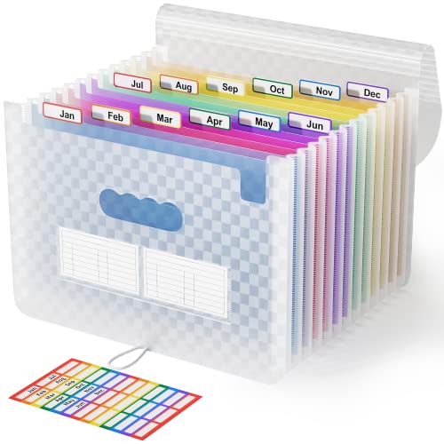 ABC life Dokumentenmappe A4 mit Gittermuster,13Fächermappe Datei Organizer,Regenbogen Akkordeon Erweiterbar Ordnungsmappe, Grosse Kapazität Dokumententasche,A4 Ordner Tragbar Sortiermappe Schule(Blau) von ABC life