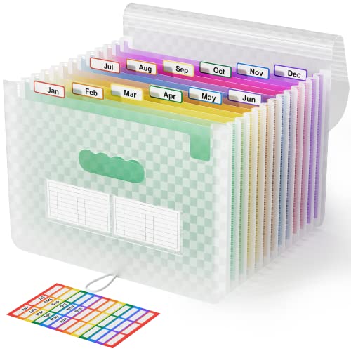 ABC life Dokumentenmappe A4 mit Gittermuster,13Fächermappe Datei Organizer,Regenbogen Akkordeon Erweiterbar Ordnungsmappe, Grosse Kapazität Dokumententasche,A4 Ordner Tragbar Sortiermappe Schule(Grün) von ABC life