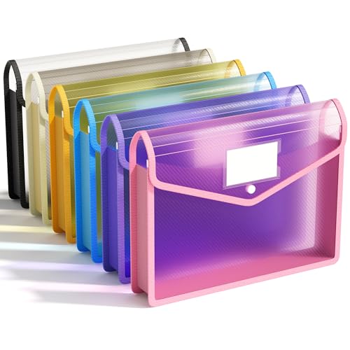 ABC life Dokumententasche A4, Dokumentenmappe A4 Kunststoff Sammelmappen Umschlag Mappe mit Druckknopf Wasserdicht Sichttasche Dokumenten mit Etiketten für Büro, Schule, Zuhause, 6 Stück von ABC life