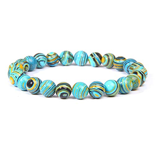 ABCBCA Naturstein 4 Arten Natürliche Malachit Stein Perlen Armband 8mm Elastisches Seil Perlen Armband Chakra Schmuck Geschenke Perlenarmband (Length : 21CM, Metal Color : Type 2) von ABCBCA