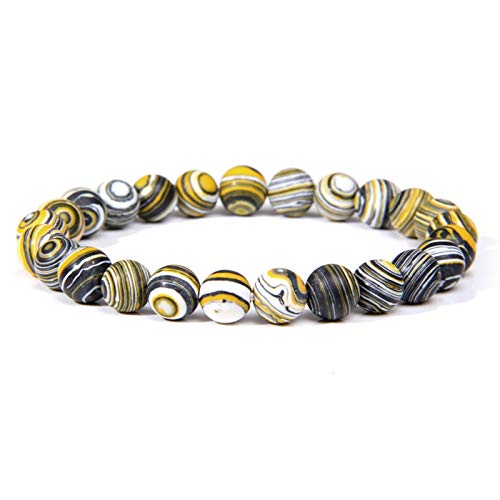 ABCBCA Naturstein 4 Arten Natürliche Malachit Stein Perlen Armband 8mm Elastisches Seil Perlen Armband Chakra Schmuck Geschenke Perlenarmband (Length : 21CM, Metal Color : Type 3) von ABCBCA