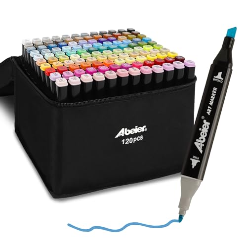 120 Farben Filzstifte Set, Art Marker Twin Tip Marker Textmarker Stift Set, Alkoholmarker für Kinder Student Anfänger, Hervorheben, Skizzieren, Zeichnen, Ausmalen mit Tragetasche 120 Farben Filzstifte Set, Art Marker Twin Tip Marker Textmarker Stift Set, Alkoholmarker für Kinder Student Anfänger, Hervorheben, Skizzieren, Zeichnen, Ausmalen mit Tragetasche von ABEIER