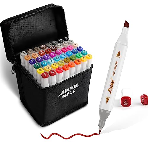 ABEIER Alkohol Marker Stifte Set,48 Farben Pinsel Marker Stift Doppelspitze Filzstifte Brush,Pinsel Alkoholmarker für Zeichnen, Skizzieren,Kalligraphieren,für Kinder,Lehrer,Büro&Schulbedarf ABEIER Alkohol Marker Stifte Set,48 Farben Pinsel Marker Stift Doppelspitze Filzstifte Brush,Pinsel Alkoholmarker für Zeichnen, Skizzieren,Kalligraphieren,für Kinder,Lehrer,Büro&Schulbedarf von ABEIER