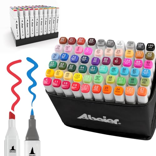 ABEIER Alkohol Marker Stifte Set,60 Farben Pinsel Marker Stift Doppelspitze Filzstifte Brush,Pinsel Alkoholmarker für Zeichnen,Skizzieren,für Kinder, Lehrer, Büro&Schulbedarf,Inkl.1 Blender von ABEIER