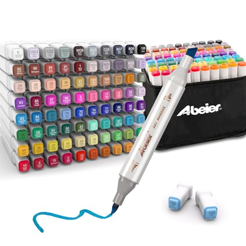 ABEIER Alkohol Marker Stifte Set,80+1 Farben Pinsel Marker Stift Doppelspitze Filzstifte Brush,Pinsel Alkoholmarker für Zeichnen,Skizzieren,für Kinder, Lehrer, Büro&Schulbedarf,Inkl.1 Blender von ABEIER