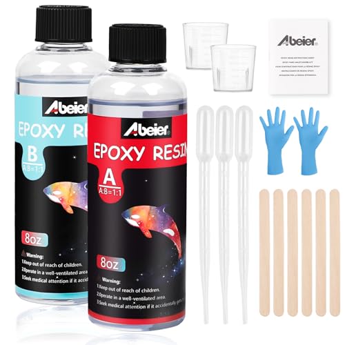 ABEIER Epoxidharz Set, 473ml/16oz Epoxidharz mit Härter, Glasklar Gießharz Epoxy Resin mit Messbecher, Holzstäbchen, Pipetten, 1: 1 Verhältnis für DIY Schmuckherstellung, Handwerk, Holz, Aquarium ABEIER Epoxidharz Set, 473ml/16oz Epoxidharz mit Härter, Glasklar Gießharz Epoxy Resin mit Messbecher, Holzstäbchen, Pipetten, 1: 1 Verhältnis für DIY Schmuckherstellung, Handwerk, Holz, Aquarium von ABEIER