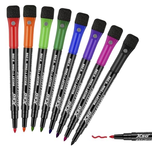 ABEIER Whiteboard Marker (8 Stück), 8 Farben Boardmarker mit Schwamm, Magnetische Whiteboard Stifte, Dry Erase Marker, runde Spitze 1-2mm, Ideal für Zuhause, Schule, Büro von ABEIER