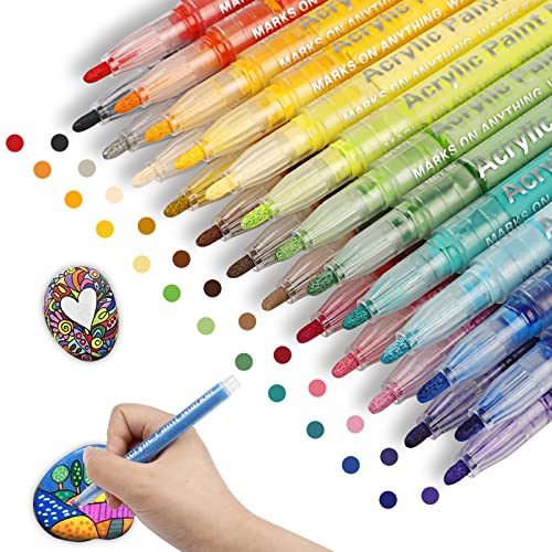 Acrylstifte, Farbstifte, Marker für Steine, Malerei, Glas, Stein, Holz, 24 Farben, Permanentmarker für Erwachsene und Kinder, Keramik-Bastelbedarf, Scrapbooking, Kartenherstellung (2 mm Spitze) von ABEIER