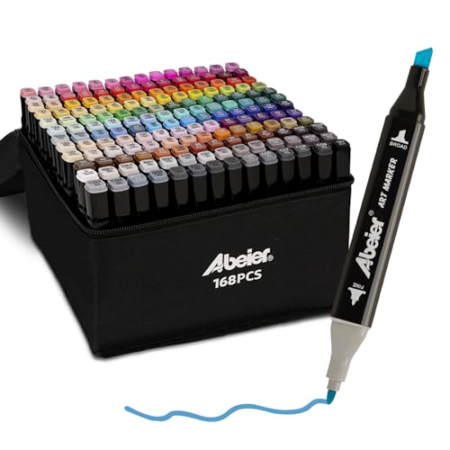 168 Farben Marker Set Filzstifte Set, Alkohol Marker Twin Tip Marker Textmarker Stift Set, Alkoholmarker für Kinder Erwachsene Manga Skizzieren Kalligraphieren, Ausmalen mit Tragetasche 168 Farben Marker Set Filzstifte Set, Alkohol Marker Twin Tip Marker Textmarker Stift Set, Alkoholmarker für Kinder Erwachsene Manga Skizzieren Kalligraphieren, Ausmalen mit Tragetasche von ABEIER