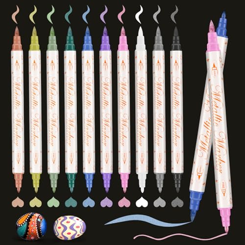 Metallic Marker Stifte,10 Dual Tip Metallic Acrylstifte Wasserfest,Metallischen Marker Set für Gästebuch, DIY Scrapbook,Goldstift für Holz,Glas,Steine,Keramik,Papier,Kunsthandwerk Metallic Marker Stifte,10 Dual Tip Metallic Acrylstifte Wasserfest,Metallischen Marker Set für Gästebuch, DIY Scrapbook,Goldstift für Holz,Glas,Steine,Keramik,Papier,Kunsthandwerk von ABEIER