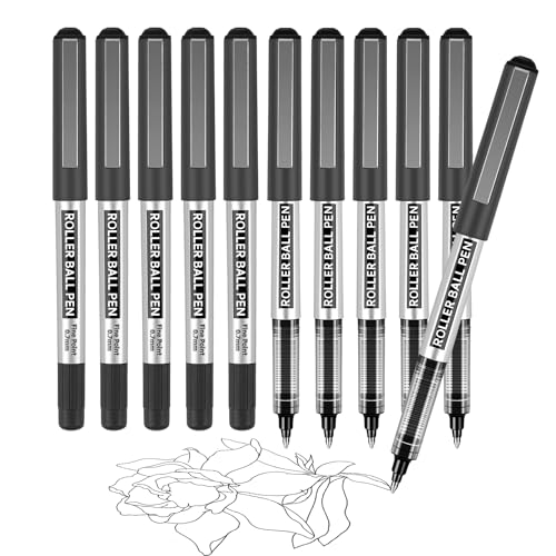 Tintenroller Stifte, 10 Stück Kugelschreiber Gelstifte Schwarz, 0,7mm Rollerball Stift, schnelltrocknend, Gelstifte set für Schule, Büro, Journaling, Schüler & Erwachsene von ABEIER