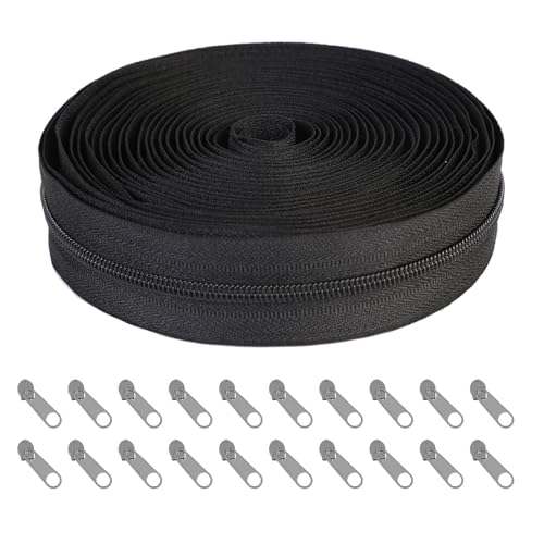 Endlos Reißverschluss für Bettwäsche - 4.65m Nylon Reißverschluss Meterware mit 20 Metall Zippern, 2.5mm, Eisenhaltig, Ideal für Taschen und Kleidung von ABERE