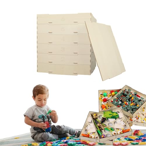 ABEST LEGO Sortierbox aus Holz mit 4 Ablagen, Aufbewahrung von Bausteinen, 3 verschiedene Größen von Bausteinsortierern, Aufbewahrung von LEGO Blöcken von ABEST