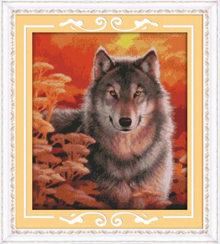 ABEUTY 11ct Kreuzstich Set Vorgedruckt, Der Wolf des Herbstes Kreuzstich Stickpackungen DIY Stickerei Set Gestempelt Erwachsene Anfänger von ABEUTY