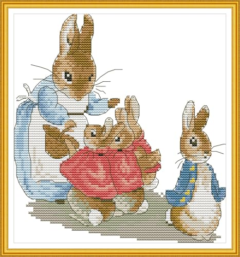 ABEUTY 14ct Kreuzstich Stickpackungen Zählbare Ungestempelt, Peter Hase Familie Kaninchen Stoff ohne Vorgedrucktes Muster Stickerei Set Erwachsene Anfänger (Nicht Vorgedruckt, Kaninchen) von ABEUTY