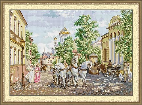 ABEUTY Kreuzstich-Set, Kirchenviereck für Erwachsene, vorgedruckt oder nicht, DIY, 14-fädiges Stickerei-Starter-Set, gestempelt oder ungestempelt, DMC-Nadelarbeiten, einfache Anfänger (geprägt) von ABEUTY