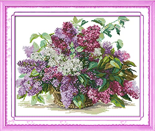 ABEUTY Kreuzstich-Set, violette Vase für Erwachsene, vorgedruckt oder nicht, DIY, 14 Stück, Stickerei, Nähset, gestempelt oder ungestempelt, DMC Nadelarbeit, einfache Anfänger von ABEUTY