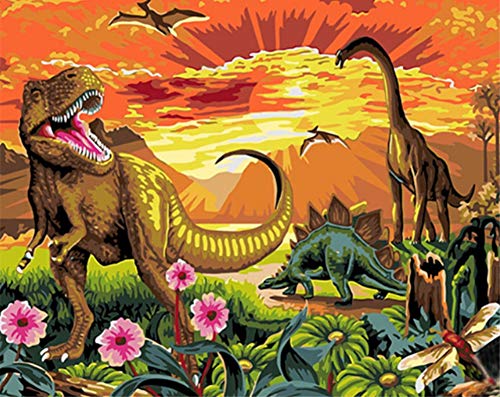 ABEUTY Malen nach Zahlen Jurassic Park Dinosaurier, DIY Ölgemälde auf Leinwand Gemälde 40x50cm Wandkunst Ohne Rahmen von ABEUTY