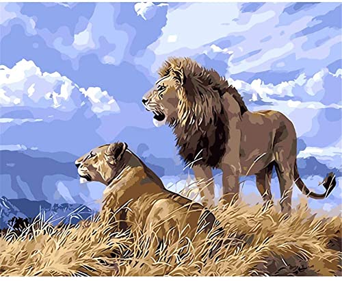 ABEUTY Malen nach Zahlen Löwen Tier Berg, DIY Ölgemälde auf Leinwand Gemälde 40x50cm Wandkunst von ABEUTY