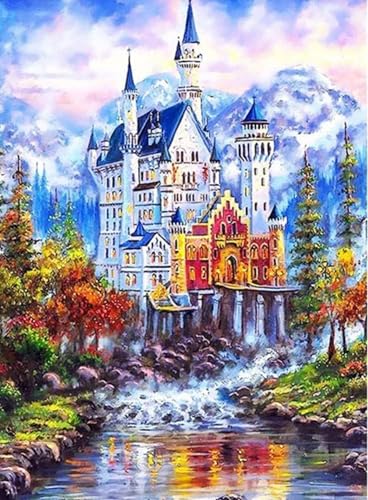 ABEUTY Malen nach Zahlen Schloss Block draussen, DIY Ölgemälde auf Leinwand Gemälde 40x50cm Wandkunst von ABEUTY