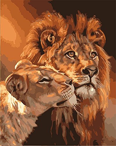 ABEUTY Malen nach Zahlen für Erwachsene Anfänger – Löwe Papa & Löwe Baby 40,6 x 50,8 cm Zahlengemälde (ohne Rahmen) von ABEUTY