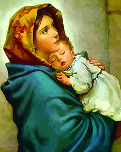 ABEUTY Malen nach Zahlen für Erwachsene Anfänger – Madonna hält Jesus Maria 40,6 x 50,8 cm Zahlen-Gemälde Anti-Stress-Spielzeug (kein Rahmen) von ABEUTY