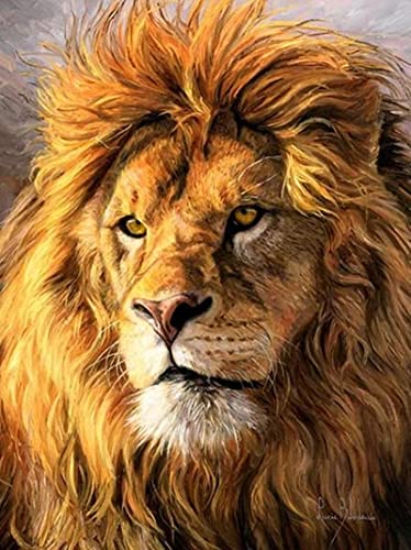 ABEUTY Wandkunst Löwenkopf Tier Malen nach Zahlen, DIY Ölgemälde auf Leinwand Gemälde 40x50cm (Goldener Löwe, ohne rahmen) von ABEUTY