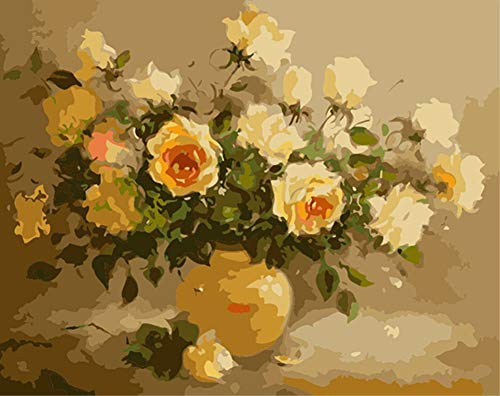 ABEUTY Wandkunst Sonnenblume Pflanze Vase Frische Blumen Malen nach Zahlen, DIY Ölgemälde auf Leinwand Gemälde 40x50cm von ABEUTY