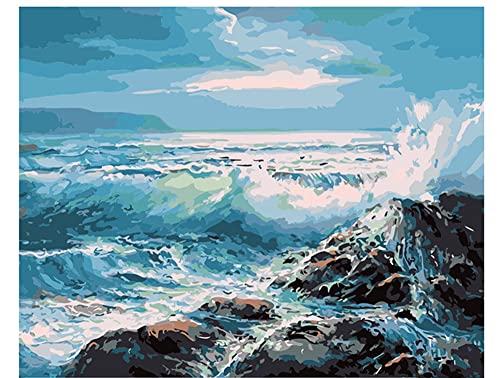 ABEUTY Wandkunst Welle Meer Malen nach Zahlen, DIY Ölgemälde auf Leinwand Gemälde 40x50cm von ABEUTY